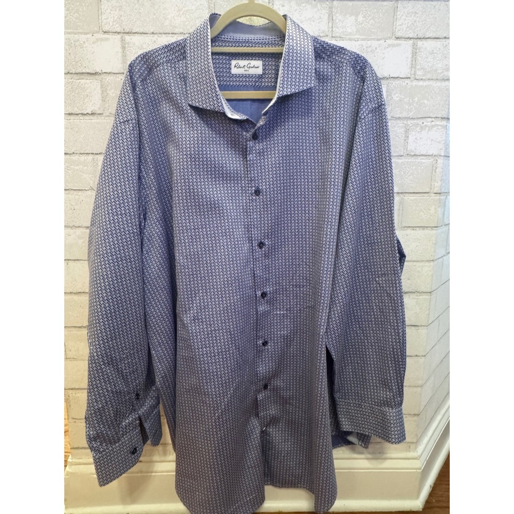Robert Graham Mens Blue Geometric Micro Pattern Long Sleeve Button Down Shirt XL